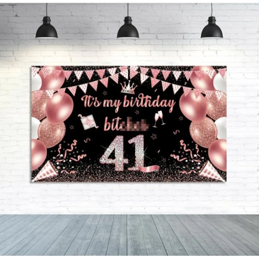 71x43in It's My Birthday Banner Backdrop Rose Gold Party Decorations Supplies 41